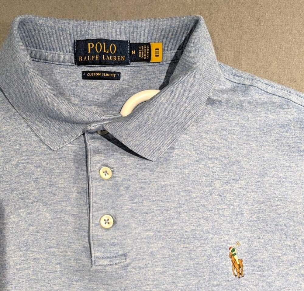 Polo Ralph Lauren Polo Shirt Size M Blue Custom Slim Fit Heathered